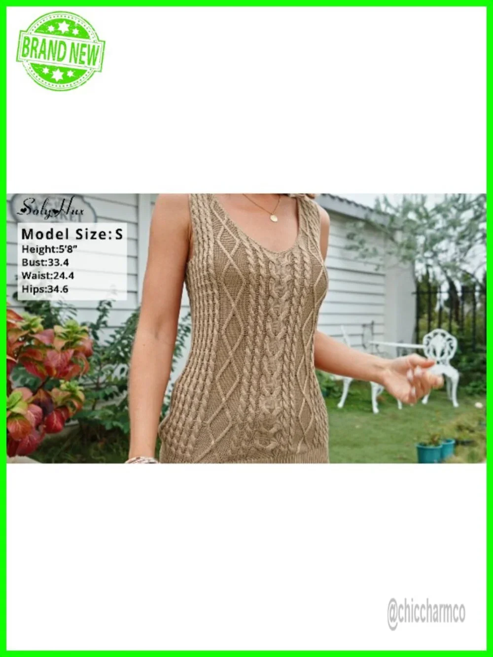 V-Neck Cable Knit Sweater Vest Sleeveless Tank Top